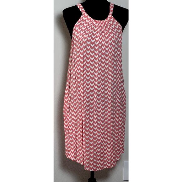 Women’s Summer Dress Orange White Chevron Pattern Slip On Dress Pockets Size (M) - Picture 16 of 16